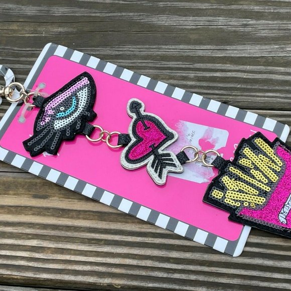 Betsey Johnson Keychain Gold Tone Hardware Eye Heart & French Fries Keys Holder - Picture 11 of 11